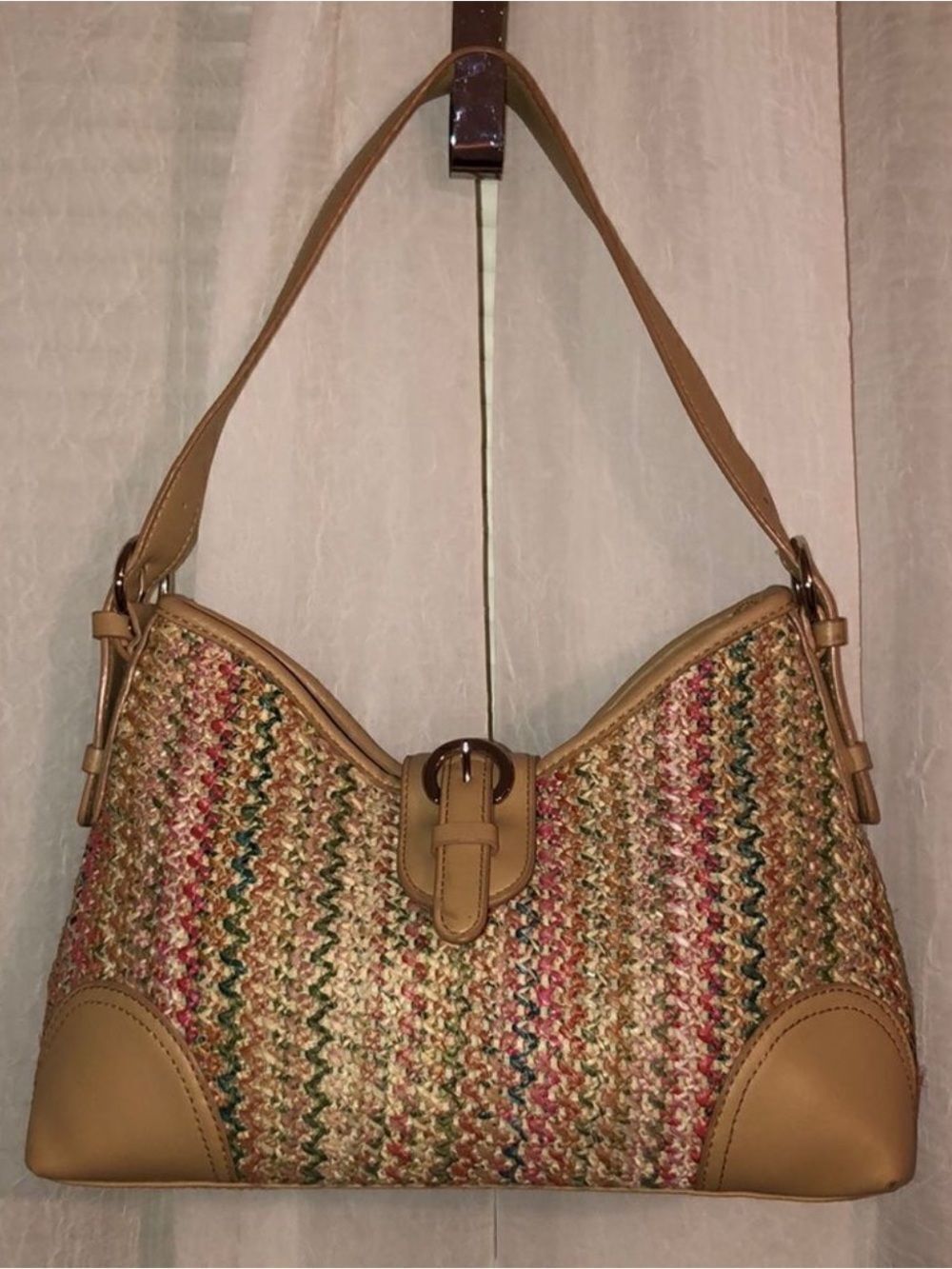 Croft & Barrow Tan Multicolored Faux Leather Straw Hobo Bag